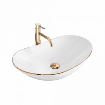 Lavoar pe blat REA Royal 62.5 cm Gold Edge Alb Lucios