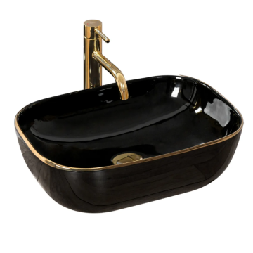 Lavoar pe blat Rea Belinda Black Gold Edge Negru Lucios