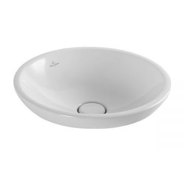 Lavoar pe blat Villeroy & Boch, Loop & Friends, rotund, fara orificiu pentru baterie, 43 cm, alb alpin