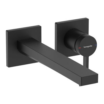 Baterie lavoar cu montaj pe perete, Hansgrohe, Tecturis E, EcoSmart+, cu pipă de 22,5 cm, negru mat, 73051670