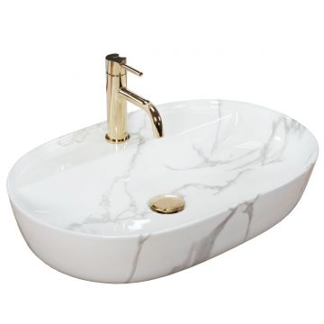 Lavoar pe blat ceramic Rea Aura , 61 cm, imitatie marmura