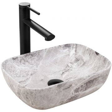 Lavoar pe blat ceramic Rea Belinda Mini Stone , 37 cm, imitatie piatra