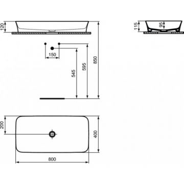 Lavoar pe blat Ideal Standard Ipalyss, 80x40 cm fara preaplin - Dimensiune 80x40 cm