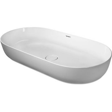 Lavoar tip bol Duravit Luv 80x40cm  fara orificiu baterie  fara preaplin  montare pe blat  include capac ceramic  alb lucios interior/gri satin mat exterior