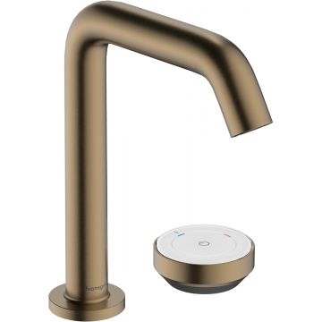 Baterie lavoar Hansgrohe Tecturis S 150 CoolStart EcoSmart+  din doua elemente  montare pe lavoar  actionare rotativa  bronz periat