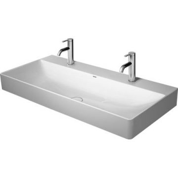 Lavoar dublu Duravit DuraSquare 100cm finisaj WonderGliss fara preaplin cu capac ceramic pentru ventil inclus si finisaj suplimentar