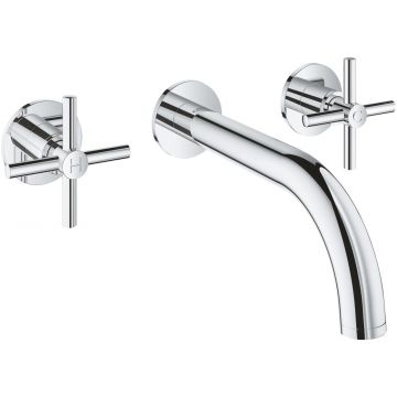 Baterie lavoar Grohe Atrio din 3 elemente  180mm  de perete  manere cruce  necesita corp ingropat  crom