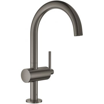 Baterie lavoar Grohe Atrio L cu pipa inalta  ventil click-clack  brushed hard graphite