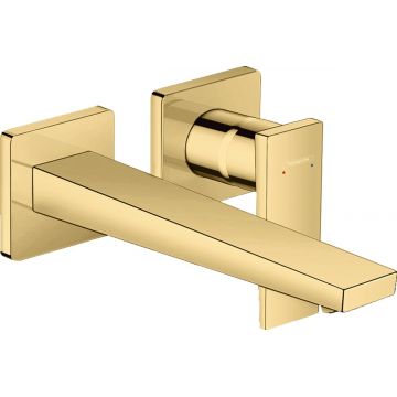 Baterie lavoar Hansgrohe Metropol de perete pipa 225mm fara ventil necesita corp incastrat gold optic lustruit