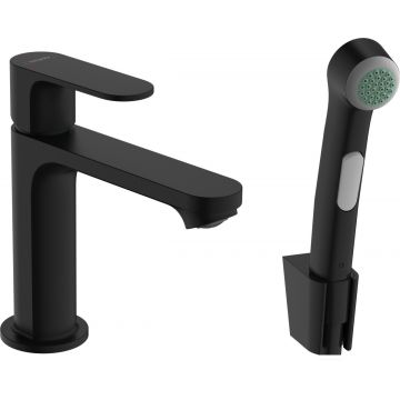 Baterie lavoar Hansgrohe Rebris S 110 EcoSmart cu dus tip bideu pentru igiena intima  fara ventil  negru mat