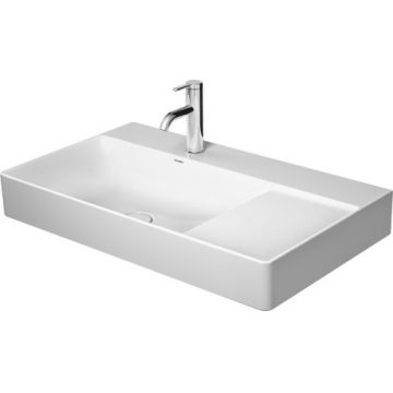 Lavoar Duravit DuraSquare 80x47 cm cuva stanga fara preaplin cu capac ceramic pentru ventil inclus si finisaj suplimentar