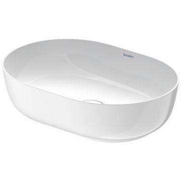 Lavoar tip bol Duravit Luv 50x35cm  fara orificiu baterie  fara preaplin  montare pe blat  WonderGliss  include capac ceramic  alb