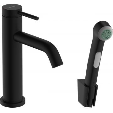 Baterie lavoar Hansgrohe Tecturis S 110 EcoSmart+ cu dus tip bideu pentru igiena intima  fara ventil  negru mat