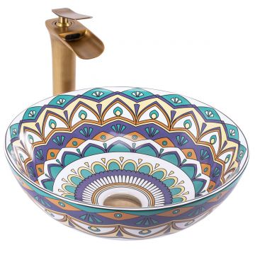 Lavoar ceramic pe blat Rea Aztec, 40 cm, multicolor