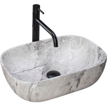 Lavoar ceramic pe blat Rea Livia, 46.5 cm, imitatie piatra