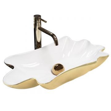 Lavoar ceramic pe blat Rea Sea + dop click-clack, 62 cm, auriu