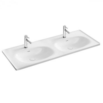 Lavoar   chiuveta baie dubla tip vanity 130cm, cu 2 orificii pentru baterie, cu 2 orificii preaplin, alb   7244B403-0001