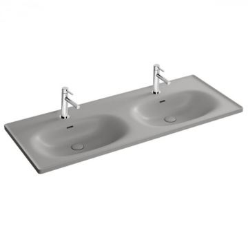 Lavoar   chiuveta baie dubla tip vanity 130cm, cu 2 orificii pentru baterie, cu 2 orificii preaplin, culoare piatra gri mat   7244B476-0001