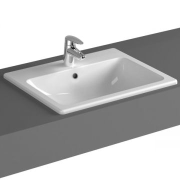 Lavoar de baie pe blat, rectangular, 45cm cu 55cm, alb cu orificiu pentru baterie si preaplin   5465B003-0001