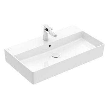 Lavoar dreptunghiular pe blat Villeroy & Boch, Memento 80 cm, cu preaplin și orificiu pentru baterie, 4A228001