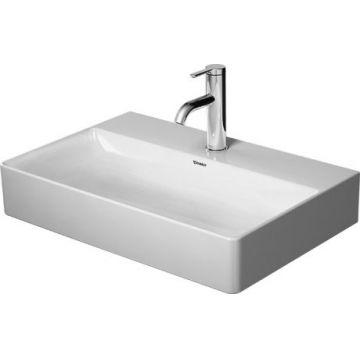 Lavoar Duravit DuraSquare Compact  60x40cm  fara preaplin  montare pe mobilier  cu capac ceramic pentru ventil inclus  alb