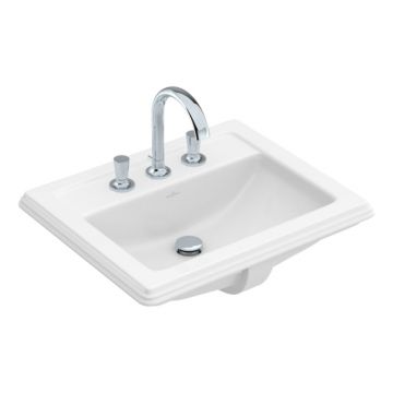 Lavoar pentru mobilier Villeroy & Boch, Hommage 63 cm, CeramicPlus, cu orificiu baterie și preaplin, alb alpin, 710263R1