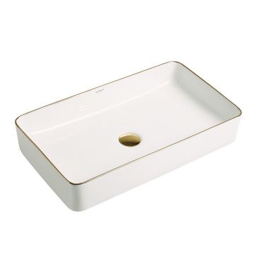 Lavoar de baie Allure, pe blat, dreptunghiular, din ceramica sanitara, 60 cm, alb lucios cu o linie aurie, Elysium Lavoar de baie Allure, pe blat, dreptunghiular, din ceramica sanitara, 60 cm, alb lucios cu o linie aurie, Elysium