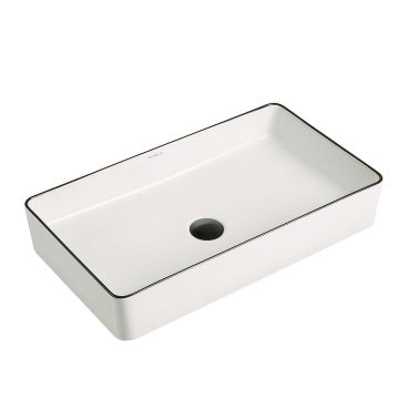 Lavoar de baie Allure, pe blat, dreptunghiular, din ceramica sanitara, 60 cm, alb lucios cu o linie neagra, Elysium Lavoar de baie Allure, pe blat, dreptunghiular, din ceramica sanitara, 60 cm, alb lucios cu o linie neagra, Elysium