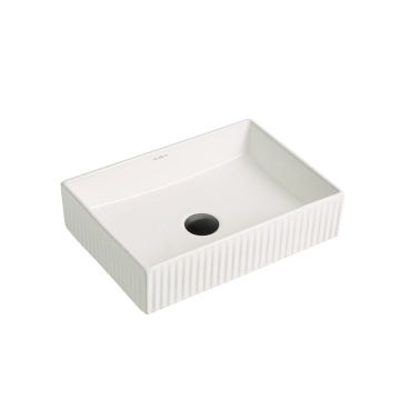 Lavoar de baie Brilliant, pe blat, dreptunghiular, din ceramica sanitara, 45 cm, alb lucios cu riflaje, Elysium Lavoar de baie Brilliant, pe blat, dreptunghiular, din ceramica sanitara, 45 cm, alb lucios cu riflaje, Elysium