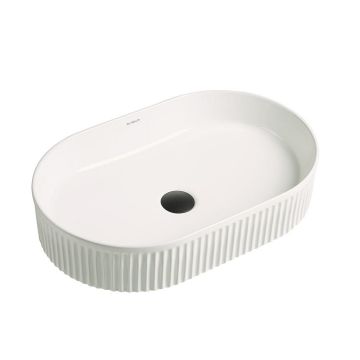 Lavoar de baie City, pe blat, oval, din ceramica sanitara, 57.5 cm, alb lucios cu riflaje, Elysium Lavoar de baie City, pe blat, oval, din ceramica sanitara, 57.5 cm, alb lucios cu riflaje, Elysium