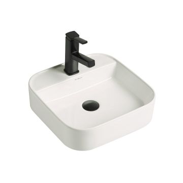 Lavoar de baie Kaelis 40, pe blat sau pe perete, patrat, din ceramica sanitara, 40 cm, alb lucios, Elysium Lavoar de baie Kaelis 40, pe blat sau pe perete, patrat, din ceramica sanitara, 40 cm, alb lucios, Elysium