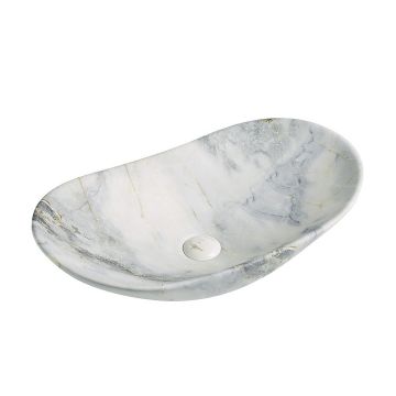 Lavoar de baie Lleida, pe blat, oval, din ceramica sanitara, 61.5 cm, imitatie marmura Blue vein, Elysium Lavoar de baie Lleida, pe blat, oval, din ceramica sanitara, 61.5 cm, imitatie marmura Blue vein, Elysium