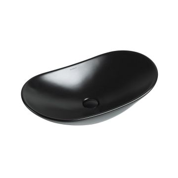 Lavoar de baie Lleida, pe blat, oval, din ceramica sanitara, 61.5 cm, negru mat, Elysium Lavoar de baie Lleida, pe blat, oval, din ceramica sanitara, 61.5 cm, negru mat, Elysium
