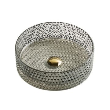 Lavoar de baie Lunara, pe blat, rotund, din sticla, 36 cm, gri transparent, Elysium Lavoar de baie Lunara, pe blat, rotund, din sticla, 36 cm, gri transparent, Elysium