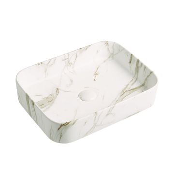 Lavoar de baie Mondego, pe blat, dreptunghiular, din ceramica sanitara, 50.5 cm, imitatie marmura, Elysium Lavoar de baie Mondego, pe blat, dreptunghiular, din ceramica sanitara, 50.5 cm, imitatie marmura, Elysium