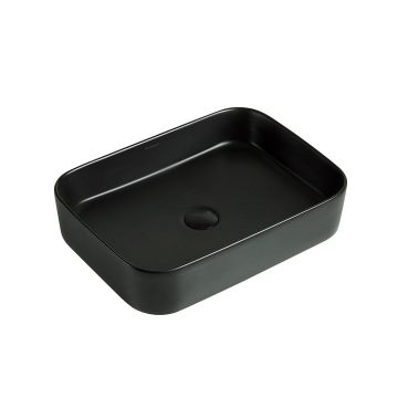 Lavoar de baie Mondego, pe blat, dreptunghiular, din ceramica sanitara, 50.5 cm, negru mat, Elysium Lavoar de baie Mondego, pe blat, dreptunghiular, din ceramica sanitara, 50.5 cm, negru mat, Elysium